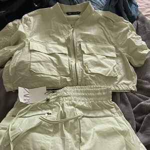 Zara Mini Cargo Skirt And Jacket Set